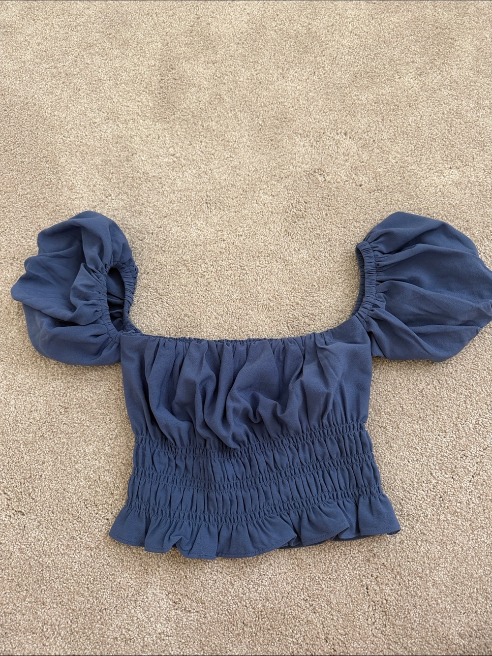 Abercrombie & Fitch Navy Blue Smocked Puff Sleeve Crop Top